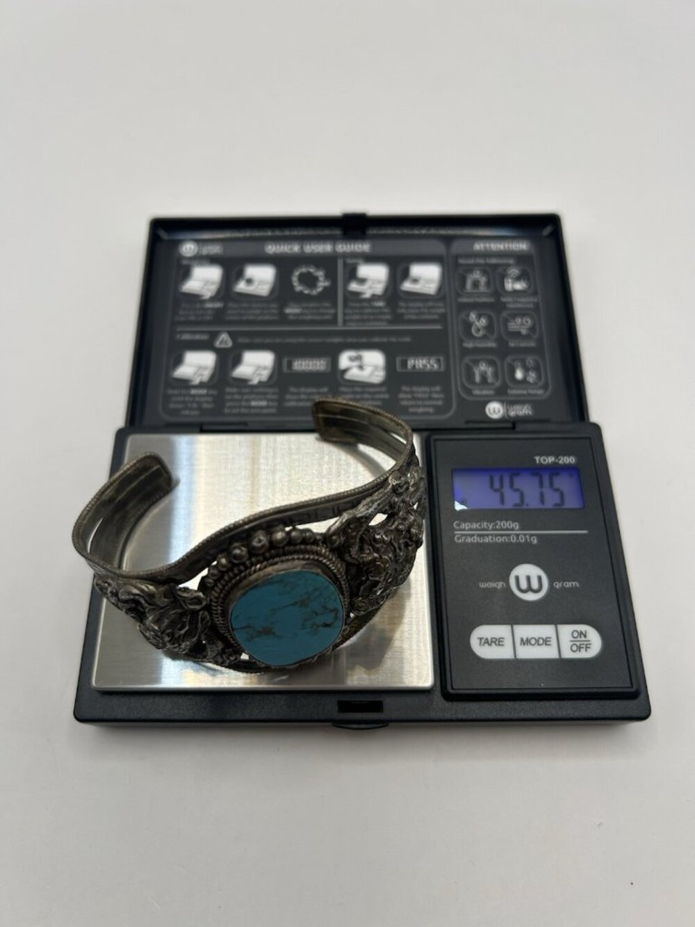 VTG Chinese Sterling Silver Dragon Turquoise Cuff Bracelet Western Blue Asian - Picture 13 of 16